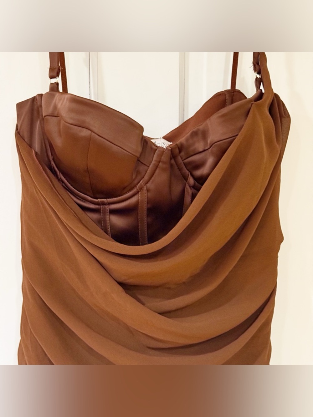Oh Polly Lunara Draped Corset Mini Dress in Chocolate Brown Size 6 - Picture 7 of 12